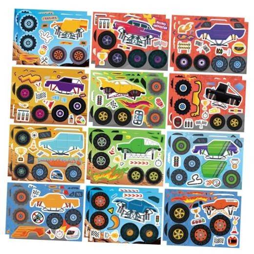 24 Sheets Stickers for Kids, Colorful, Premium Quality, Make Monster Truck