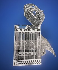 VINTAGE WHITE HANGING 16” BIRDCAGE WEDDING DECORATIVE SHABBY CHIC COTTAGECORE