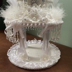 Elaborate Wedding Cake Topper Princess Castle 2Tiered Boa Sequins