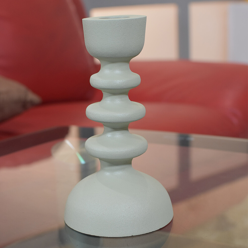 Handmade Aluminum Geometric Ivory Set Of One Pillar Candle Holder BBH Homes