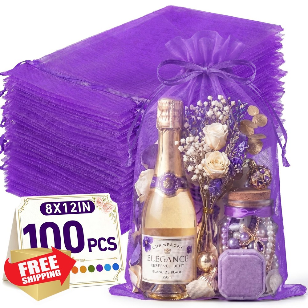 FUNFERY Organza Bags Purple 8″x12″ 100 Pcs