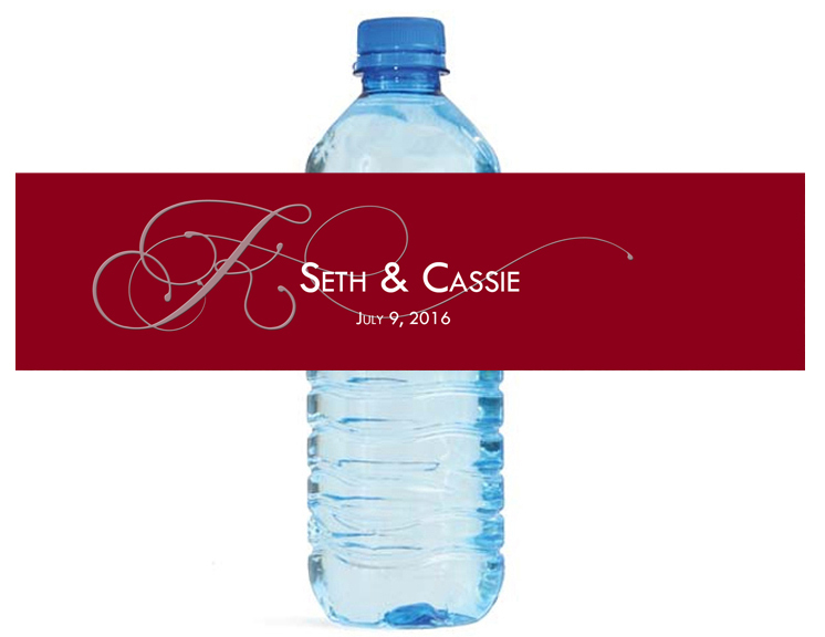 100 Burgandy Monogram Wedding Anniversary Engagement Party Water Bottle Labels
