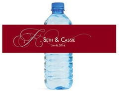 100 Burgandy Monogram Wedding Anniversary Engagement Party Water Bottle Labels