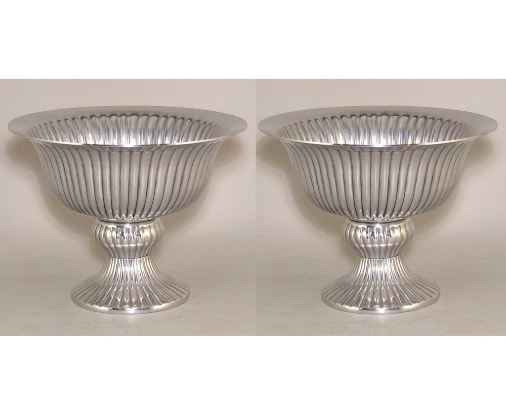 Compote Bowl 8″D 6″Hi Set/2 Polished Aluminum Fluted Pedestal FREE SHIPPING