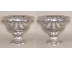 Compote Bowl 8″D 6″Hi Set/2 Polished Aluminum Fluted Pedestal FREE SHIPPING