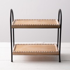 Metal & Wood Two Tier Beaded Tray – Farmhouse Decor