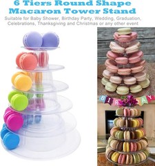 6 Tiers Round Macaron Tower Stand Plastic Transparent Cake Stand Macaron Disp…