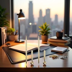 GANPUB 2Pcs Gold Pen & Pen Stand Round Pen Holder Signing Set Metal Attached