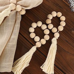 4 Cream Round Wood Bead Napkin Rings Tassels Wedding Party Events 7″,
