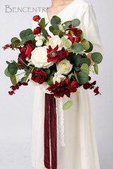 14 Inch Burgundy Bridal Bouquet,Fall Wedding Bouquet,Bride Bouquets for Wedding
