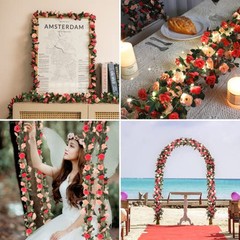 Flower Garland Rose Vines, 2 Strands 16.5Ft Flower Vines for Bedroom, Rose
