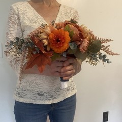 Bridal Bouquet Exquisite Budget Handmade Faux Floral Lovely Fall Red/Orange Pink