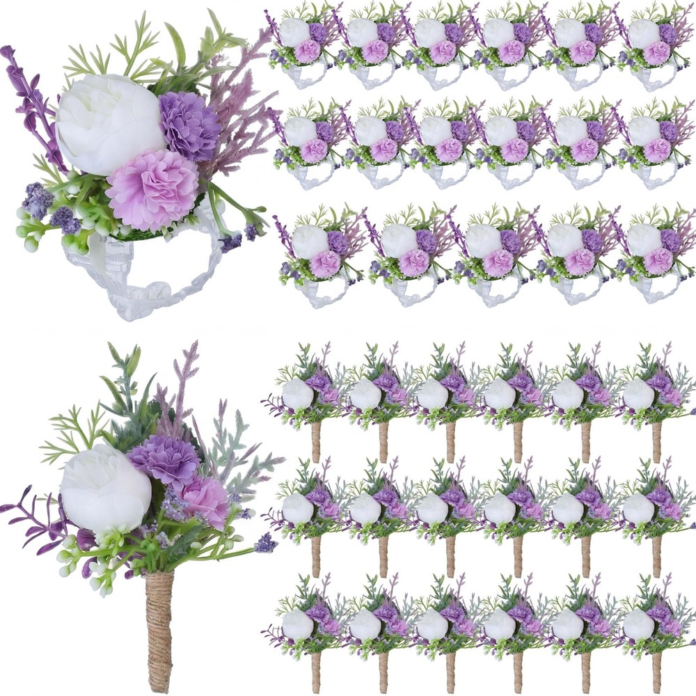 36 Pcs Wedding Corsage and Boutonniere Set Artificial Rose Wedding Corsage Wr…