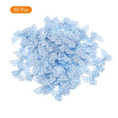 80Pcs Mini Gingham Ribbon Bow 1″ Checkered Satin Ribbon Bows Blue and White