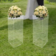 2x Acrylic Column Flower Stand Crystal Chains Geometric Wedding Centerpieces