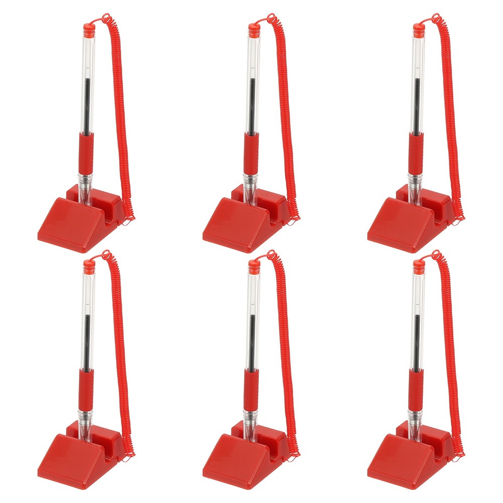 6 Pcs Secure Pen with Adhesive Chain and Security Pen Holder, Red