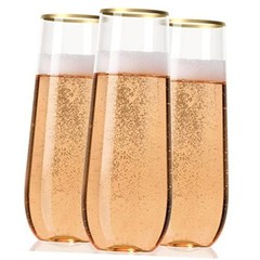 Plastic Stemless Champagne Flutes – Disposable Unbreakable 9 Oz 30 Clear