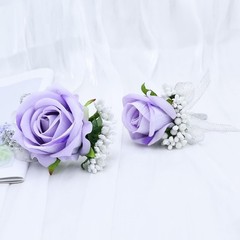 2Pcs Light Purple Rose Corsage and Boutonniere Set, Artificial Wrist Corsage …