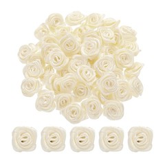 100pcs 1.5cm Mini Ribbon Roses for Crafts Artificial Fabric Flowers Beige
