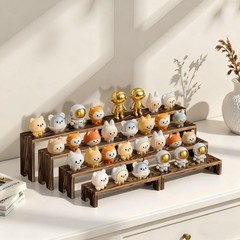 Mogenxoye Large 4 Set Wood Tone Wooden Tiered Display Stands 4 Tier Stackable