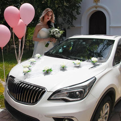 Elegant Wedding Car Decoration Kit with Floral Garland and Satin Bows