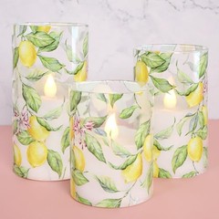 Lemon Glass Flameless Candles with Remote Timer Battery Lemon Tree Design