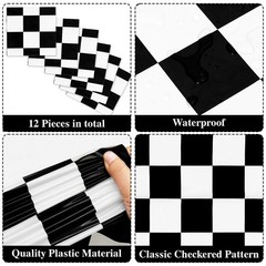 6 Pcs Black and White Checkered Table Runner 14 x 108 Inch Disposable Plastic…