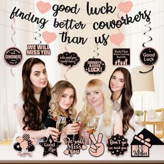 Farewell Party Banner lbs Job Goodbye Decor lbs Coworker Gift lbs Gold Pink