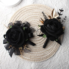 2Pcs Corsage and Boutonniere Set Rose Wrist Corsage Wristlet Band for Wedding Fl