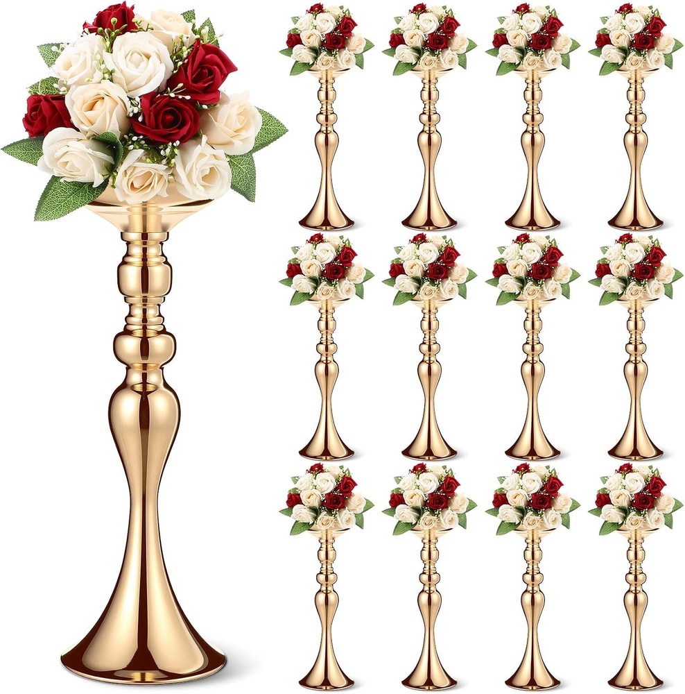 Gold Metal Flower Stand Set – 12 Pcs Tall Centerpieces for Weddings & Events