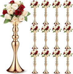 Gold Metal Flower Stand Set – 12 Pcs Tall Centerpieces for Weddings & Events