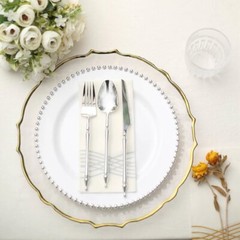 WHITE SILVER 10 Round 10″ Plastic Salad PLATES Beaded Rim Party Events