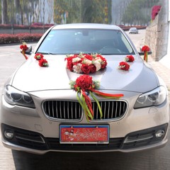 1 Set Artificial Flower Wedding Car Decor Kit Heart-Shaped Wreath Bow Garland