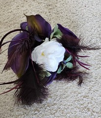 Bridal Bouquet Purple Cala Lilies and Feathers and White FlowersWhite