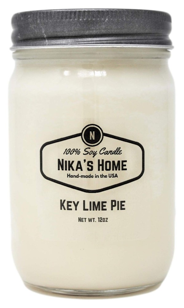 Nika’s Home Key Lime Pie Soy Candle 12oz Mason Jar Non-Toxic Hand Poured USA Lon