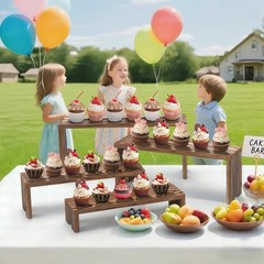 Mogenxoye Large 4 Set Wood Tone Wooden Tiered Display Stands 4 Tier Stackable