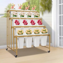 4-tier Flower Holder Flower Display Stand with 16 Pieces Buckets Metal PP