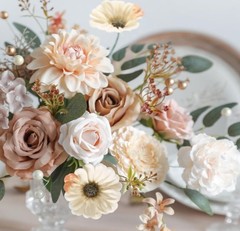 Artificial Flowers Combo Set Fake Flower Leaf Box with Brown & Nude Color