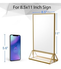 6-pack Acrylic Wedding Sign Holders, Gold Border Horizontal/Vertical Stand-New