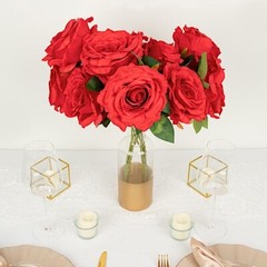 RED 2 Bushes 17″ Premium Silk Roses Artificial FLOWERS Bouquets Party Events