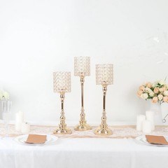 3 GOLD Metal Goblet Acrylic Beads Votive CANDLE HOLDERS Centerpieces Party Event