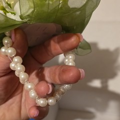 Artificial White/Green Rose Wrist Corsage with Pearl Bracelet Wedding Floral