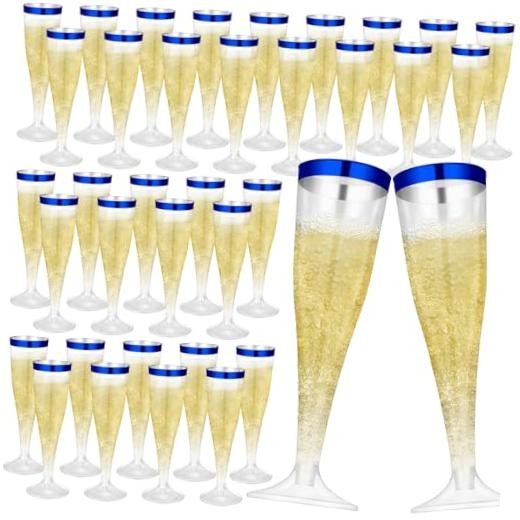 Jingmore Pcs Plastic Champagne Flutes 4.5 oz Clear Disposable Wine 36 Blue