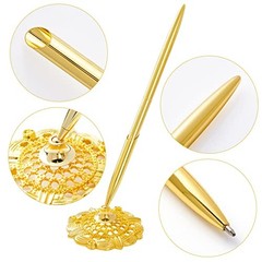 Jiebor 2Pcs Wedding Pen and Metal Pen Stand Holder Set Signing Desk Gold