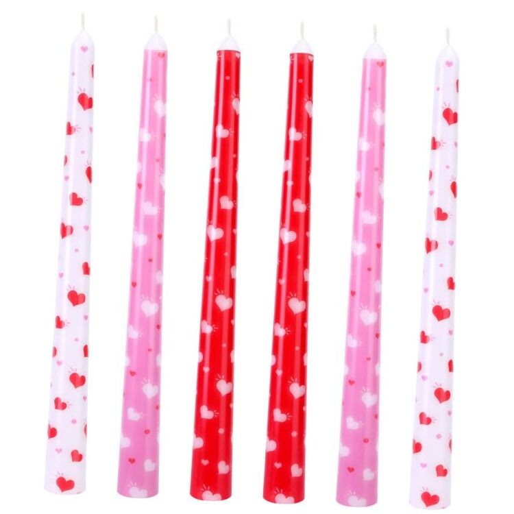 6 Pcs Valentines Heart Taper Candles-10 Unscented Valentine’s Day Heart-6Pcs