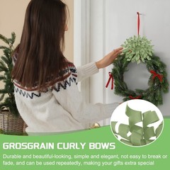 6 Pcs 4 Inch Grosgrain Curly Bows for Gift Wrapping Self-Adhesive Ribbon Green