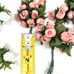 Polyester Rose Buds Flower 4″ Wire Stem Bouquet Wreath Craft White Pink Blue