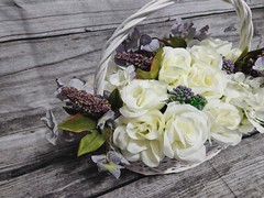 Wedding Table Centerpieces, Floral Reception Centerpieces, Purple, Ivory, Roses