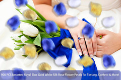 900 Pack Mixed Royal Blue Gold White Silk Wedding Flower Rose Party Centerpie…