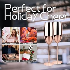 Champagne Glasses Stainless Steel Set of 2, 8.5oz Champagne Flutes 2 count Rose